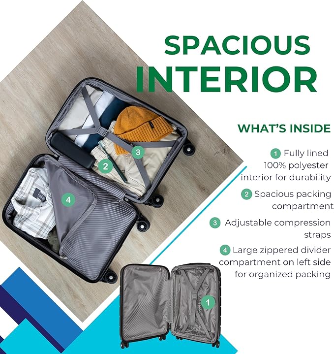 Skyway Luggage Silverton Hardside Collection – Lightweight Durable Suitcases with Wheels, Expandable Luggage for Travel Essentials with TSA Lock, 20-inch Carry-On, 22x14x9, Thyme
