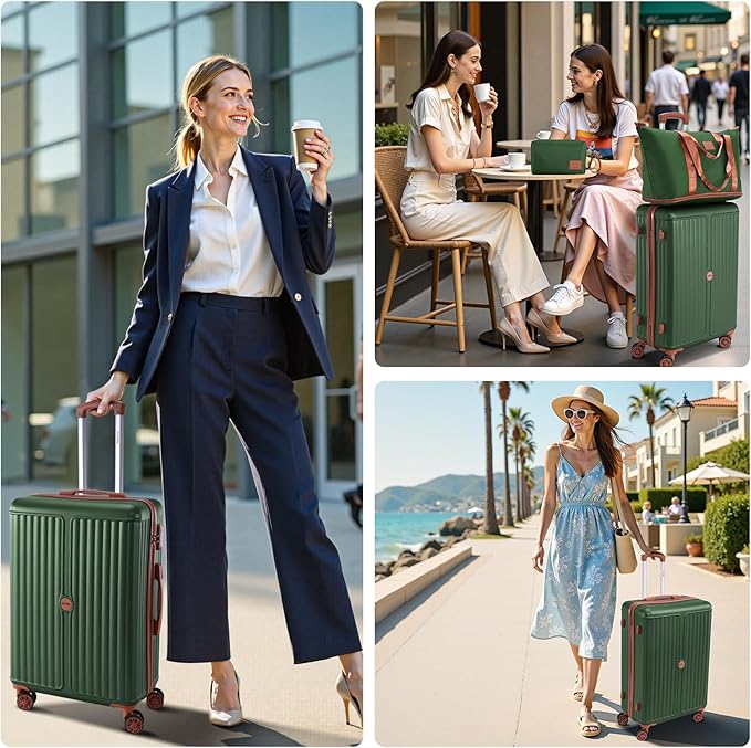 Hoteel Luggage Sets 3 Piece ABS+PC Hardside, 4-Year Warranty, Luggage Set with Spinner Wheels, TSA Lock, Lightweight Carry on Luggage, 20" Suitcase with Duffel & Organizer, Dark Green