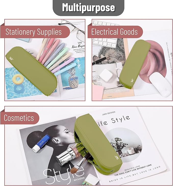 Mr. Pen- Olive Green Silicone Pencil Pouch, Aesthetic Design, Small Size, Multipurpose Makeup Bag