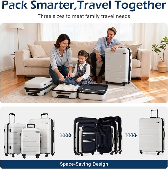Coolife Medium Checked Luggage Hardside PC+ABS Suitcase with TSA Lock, Lightweight Rolling Carry On with Spinner Wheels(White, 24in)
