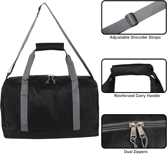 30 Liter, 17 Inch Canvas Duffle Bags for Men and Women – Travel Weekender Overnight Carry-On Shoulder Duffel Tote Bags (Black)