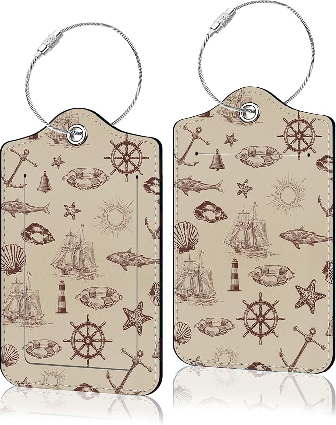 2 Pack Luggage Tag for Suitcase, Cute Unique Leather Suitcase Tags Identifiers with Privacy Name Address Labels & Durable Steel Loop for Women Men Travel