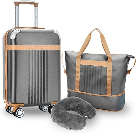 Luggage Sets 3 Piece Carry On Luggage Set 20 Inch Hardshell & Lightweight PP Luggage Suitcase with Detachable Spinner Wheels & TSA Lock 20" Suitcase with Duffel & U-shaped pillow