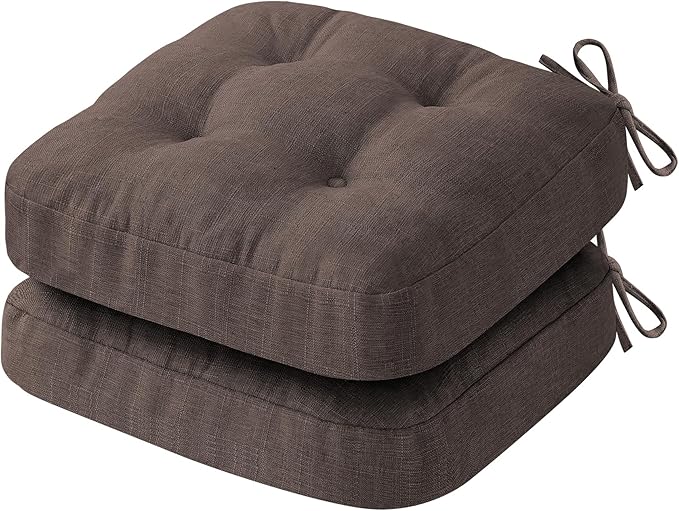 Chair Cushions for Dining Chairs, Dining Chair Cushions, Tufted Indoor Chair Pads with Ties & Non Slip Backing, Seat Cushions for Kitchen Chairs 16.5” x 16.5” x 3.5”, Set of 2, Brown
