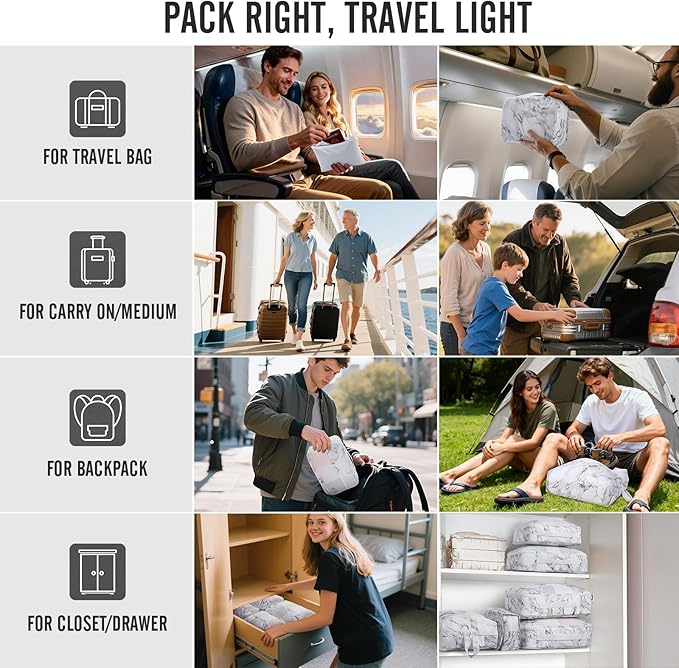 Veken 8 Set Packing Cubes for Travel Essentials, Suitcase Organizer Bags in 4 Sizes, Carry-On Luggage Accessories with Large Laundry & Hanging Toiletry Bag, Must-Have for Airplane, Road Trip & Camping
