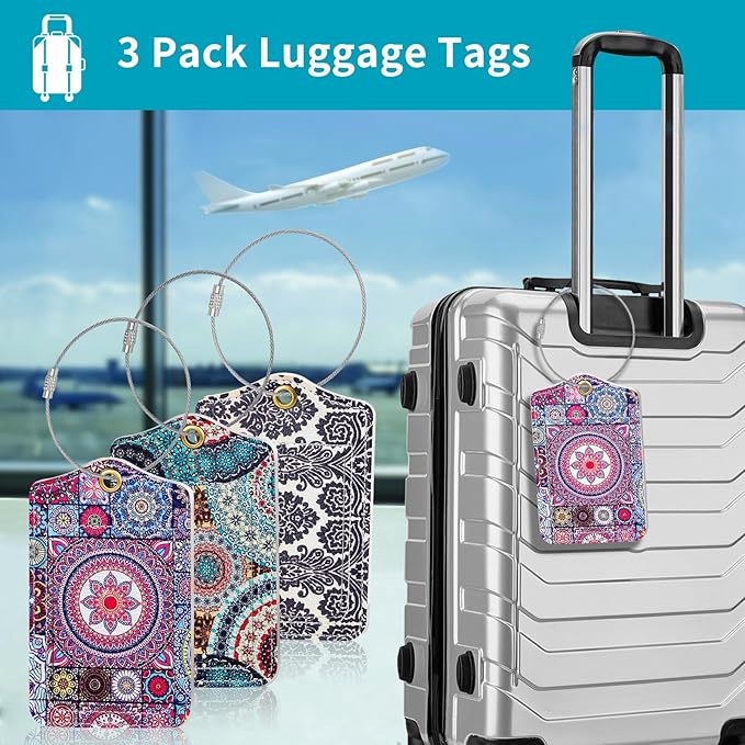 Fishent Luggage Tag, 3 Pack Travel Cruise Luggage Tags for Suitcases, Cute Suitcase Tags Identifiers Bag Tags with Privacy Flap, Baggage Name Tag for Women Men Luggage Backpack Handbag School Bag