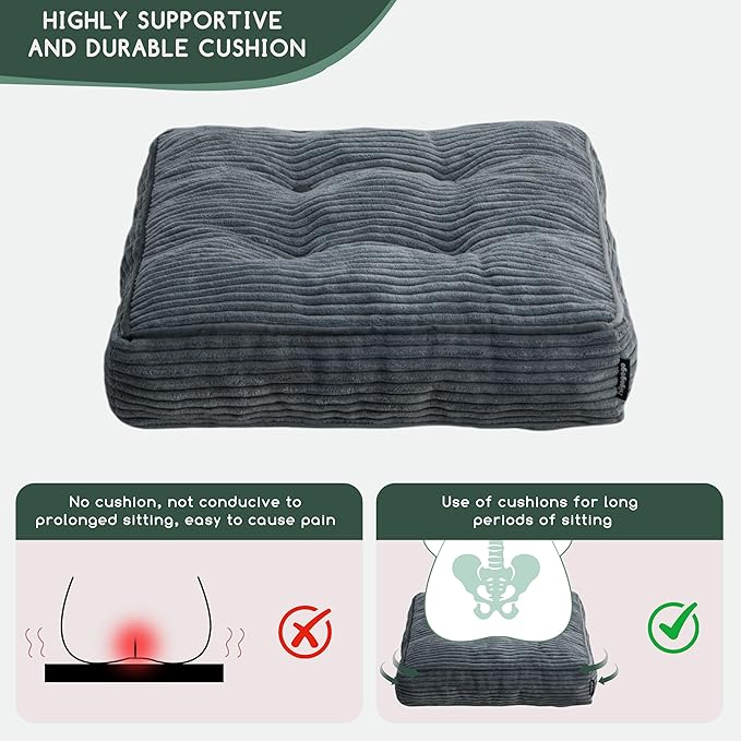 HIGOGOGO Tufted Corduroy Recliner Seat Cushion for Elderly, High Density Foam Large Square Seat Cushion for Recliner Chair, Floor Pillow, Office Chair, Car, No Pressure on Thighs, 20x20x4