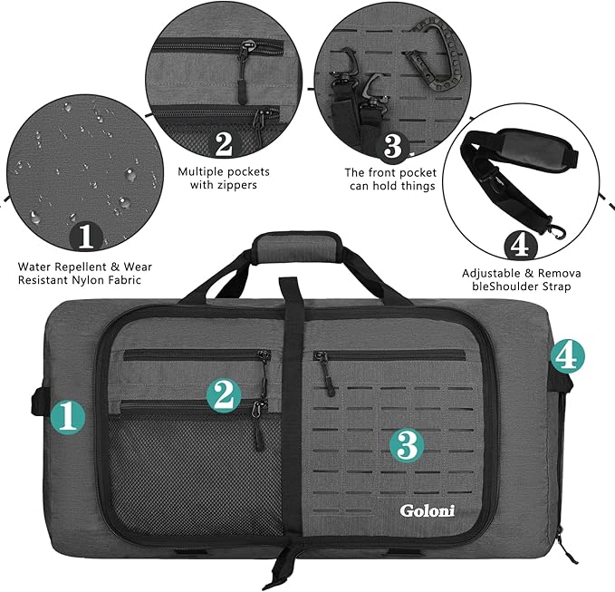 Foldable Travel Duffle Bag for Men Women, Waterproof with Shoe Compartment, 80L 120L Large Collapsible Luggage Bag, Lightweight Packable Duffel for Travel Sports Gym Airline Carry On Checked Bag
