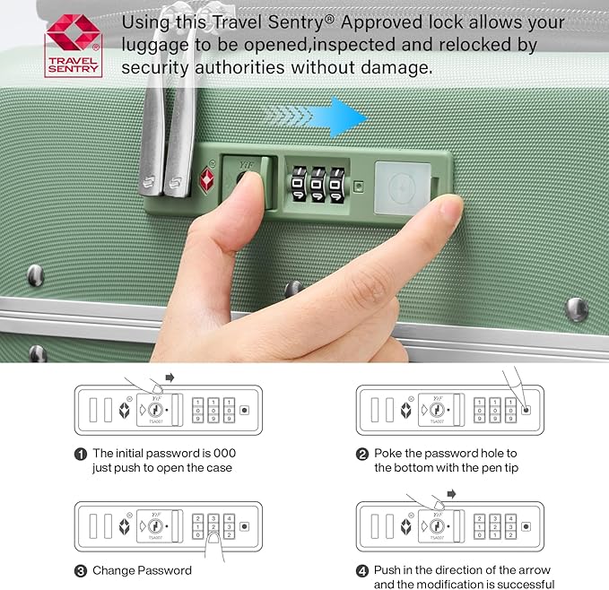 Hanke 28 Inch Luggage with Cup Holder and Charge,Top Opening Hard Shell Suitcases with Wheels and Dividers,Aluminum Frame Trunk Luggage Extra Large Suitcase with Lock for Travel,Forest Green