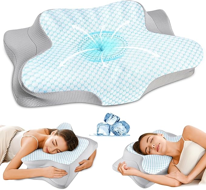 Cervical Pillow for Neck Pain Relief - Ergonomic Pillow for Sleeping Side Sleeper Pillow for Adults, Contour Neck Pillow Cooling Memory Foam Pillows, Orthopedic Bed Pillow for Back Stomach Sleepers