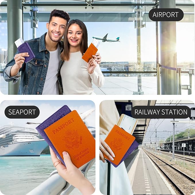 VIDIVICI 2 Pack RFID Passport Holder, Travel Gifts, Travel Accessories - Orange&Purple