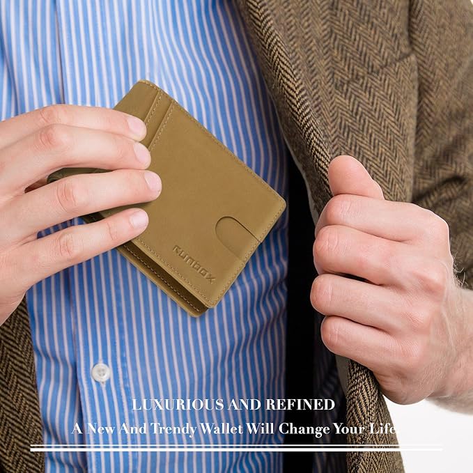 RUNBOX Wallet for Men Slim Rfid Leather 2 ID Window With Gift Box | Slim, Rfid, 2 ID Window, With Gift Box, Slim, Rfid