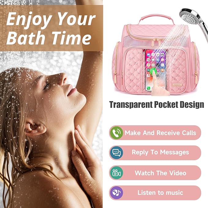 Large Toiletry Bag for Women Men,Bathroom Bag,Water Resistant Shower Bag,Makeup Bag,Portable Shower Caddy for College Dorm,Hanging Travel Toiletry Bag with Transparent Waterproof Phone Pocket