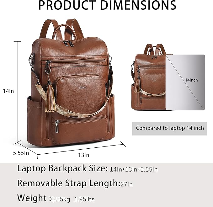 Shrrie Vegan Leather Laptop Backpack for Women 15.6 inch Work Backpack Fashion Travel Backpack Purse for Business College