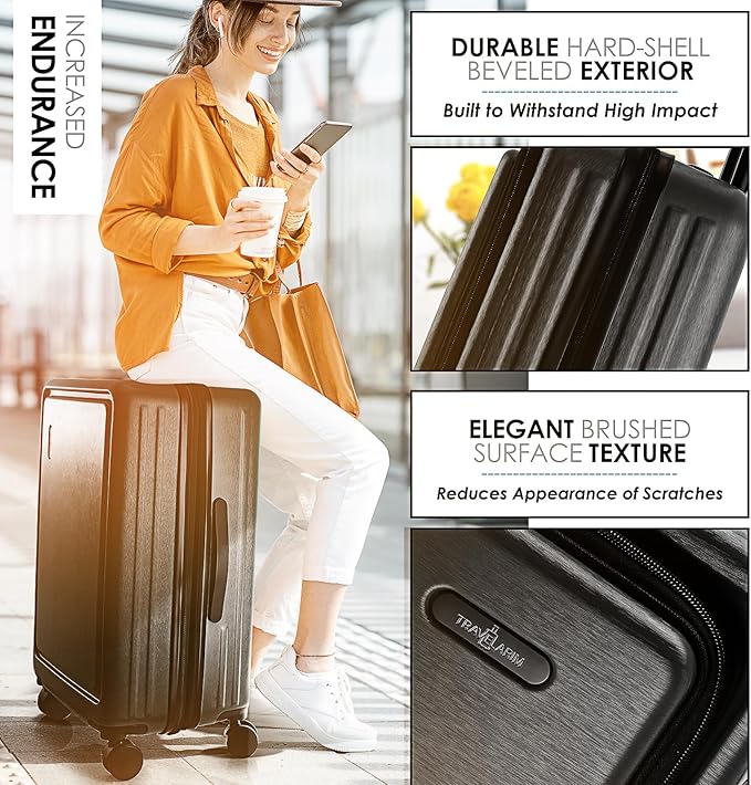 Hard Shell Luggage Sets with Spinner Wheels 4 Piece, Expandable Large Suitcases with TSA Lock, Travel Large Suitcase Set, Jet Black Luggage Set