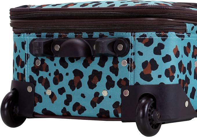 Rockland Jungle Softside Upright Luggage Set, Blue Leopard, 4-Piece Set (14/29/24/28)
