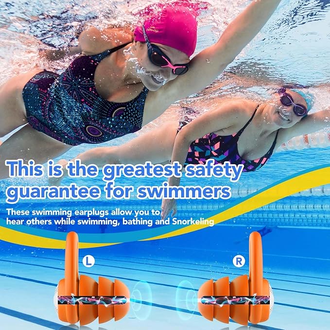 Swimming Ear Plugs Waterproof Earplugs - 2 Pairs Silicone Swim Ear Plugs for Adult Kids, Water Sports Earplugs for Showering, Bathing, Surfing - Keep Ear Water Out