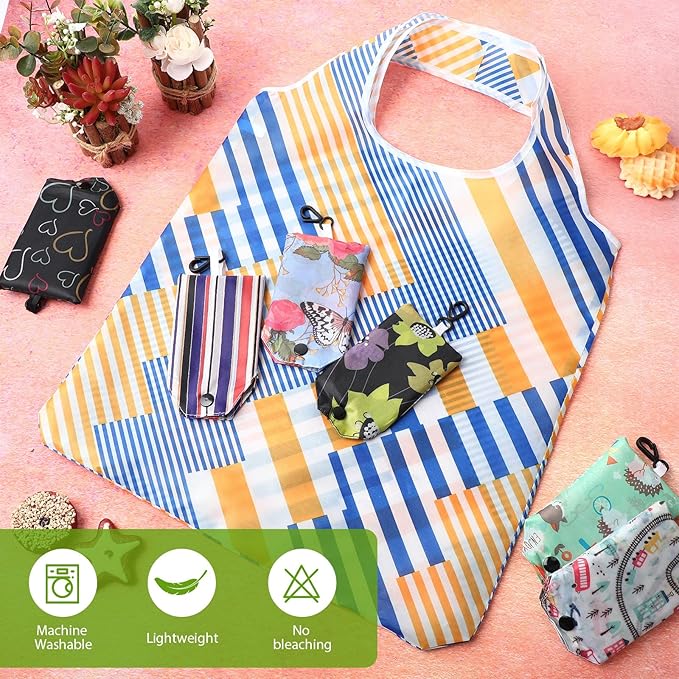 Paterr 24 Pcs Foldable Reusable Shopping Bag Recycle Travel Grocery Bag Fold to Pocket Tote Bulk for Daily Supplies Load