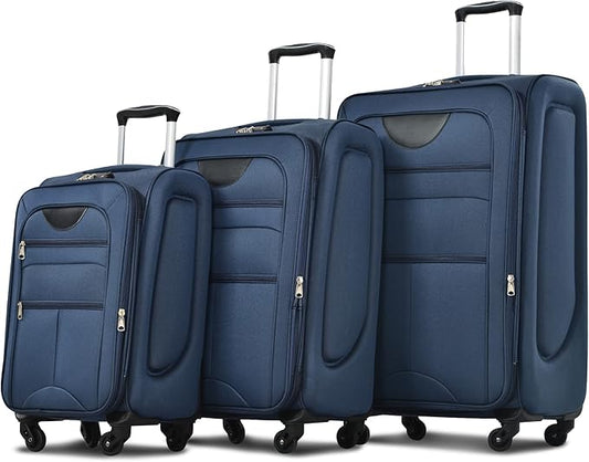 Merax Suitcase Set Softside 3-Piece Expandable Luggage with TSA Lock Spinner Wheels Lightweight Upright Luggage (22/26/30 IN,Deep Blue)