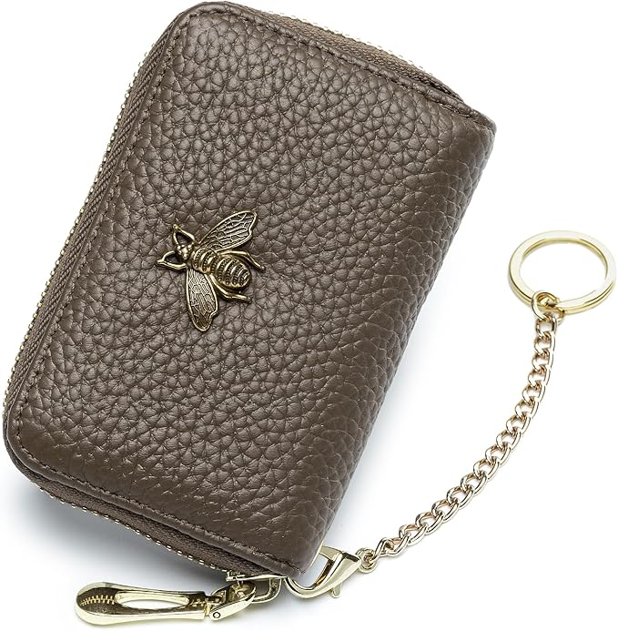 imeetu RFID Credit Card Holder, Small Leather Zipper Card Case Wallet for Women
