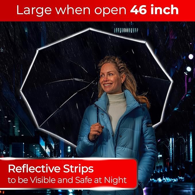 TUMELLA Inverted Windproof Umbrella, Large, Strong, Light, Portable, Automatic Reverse Folding Rain Umbrella, Durable Premium Grip, Fits Car & Backpack