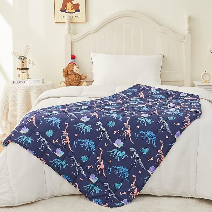yescool Dinosaur Weighted Blanket 3 Pounds Cooling Weighted Lap Blanket, Navy Breathable Heavy Blankets, Weighted Throw Blankets Gifts for 20-40lbs, 36"x48"