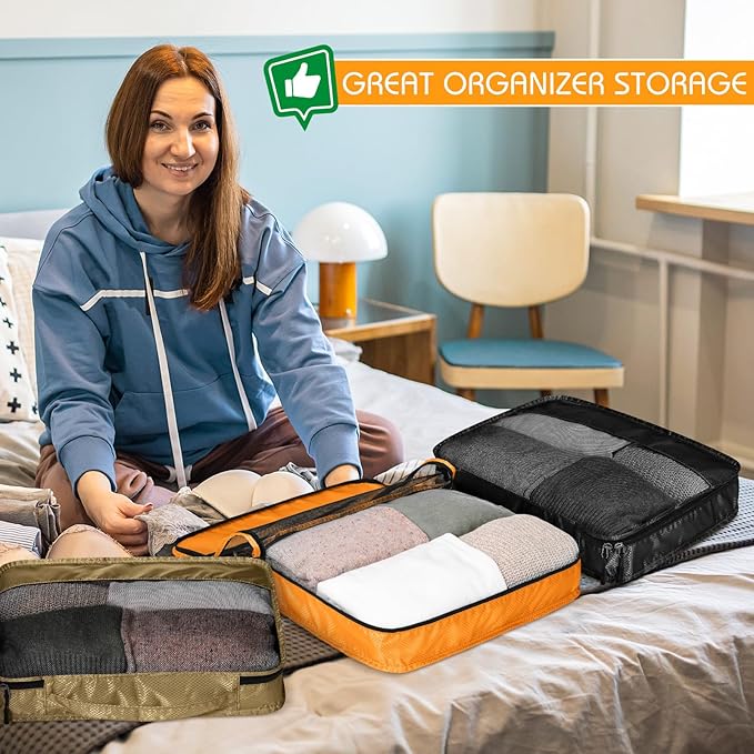 5 Pcs Packing Cubes for Suitcase Large Travel Cubes Carry on Luggage Organizer Bags for Clothes Accessories(S,Apricot)