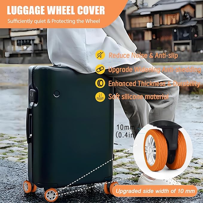 Upgrade Luggage Wheel Covers, 8pcs Suitcases Wheel Protector,Wear-Resistant, Anti-Noise, Silicone Protectors For 2-2.4"Luggage Spinner,Accessories for Travel (Orange)