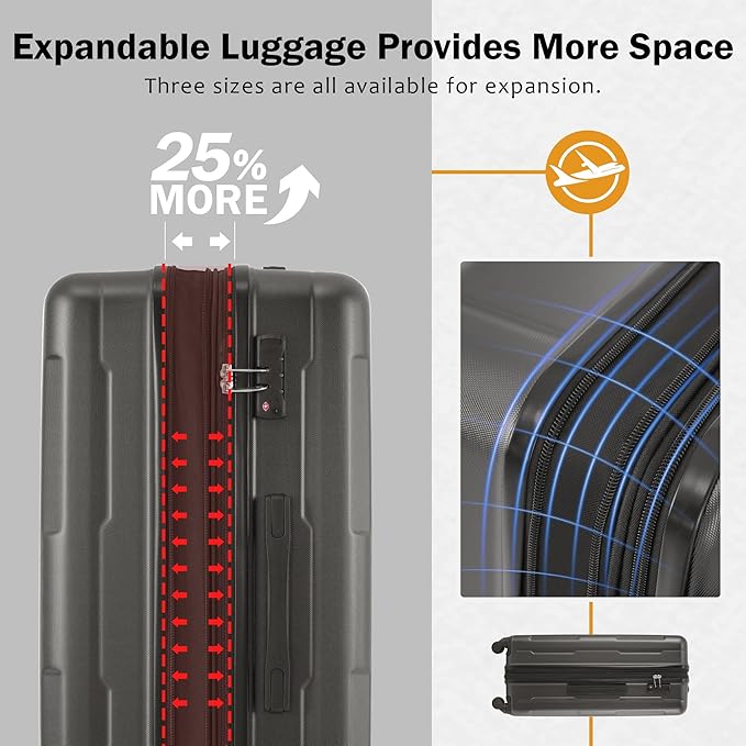 Merax Luggage Sets 2 Piece Suitcase Set, Hardshell 20 IN & 28 IN Suitcase Set with Duffel Bag, Travel Suitcases with Spinner Wheels and TSA Lock(Dark Gray)