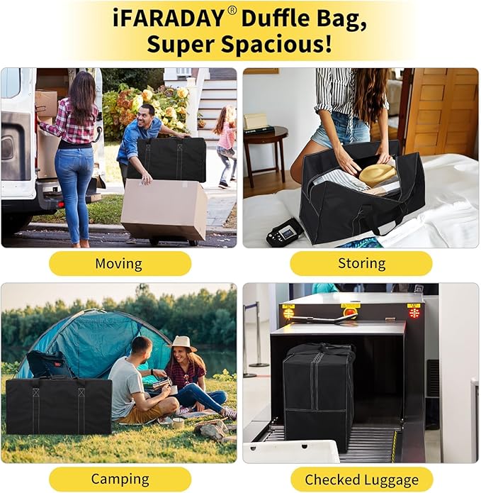 130L Extra Large Travel Duffle Bag - Heavy Duty Water Resistant Luggage for Camping, Sports & Moving - 35 inch Foldable Gear Bag (Black)