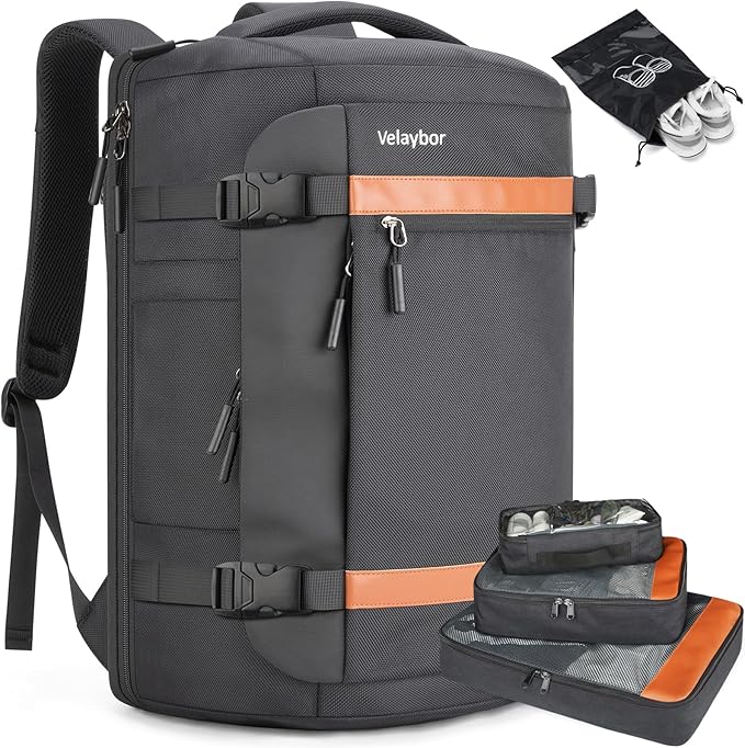 42L Travel Backpack with 4 Packing Cubes, TSA Friendly Flight Approved Carry-On Bag, Water-Resistant Weekender Business Backpack for Men Women, Fits 17.3" Laptop