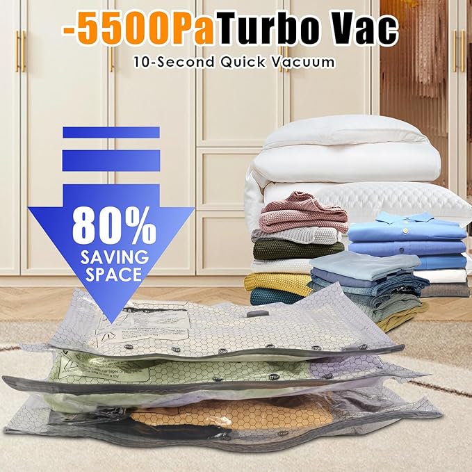 18 Pack Travel Vacuum Storage Bags with Rechargeable Wireless & Hand Pump, Portable Space Saver Bags for Travel & Home, Vacuum Compression Packing Seal for Clothes, Blankets, Seasonal Storage