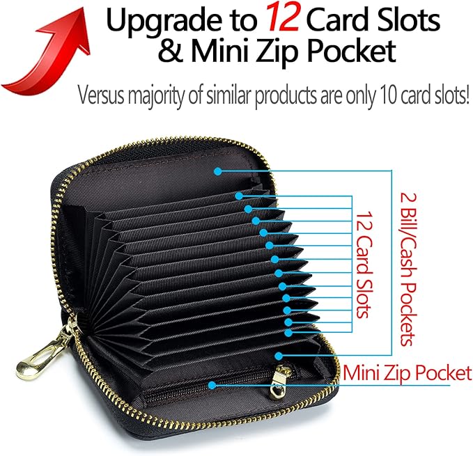 imeetu RFID Credit Card Holder, Small Leather Zipper Card Case Wallet for Women