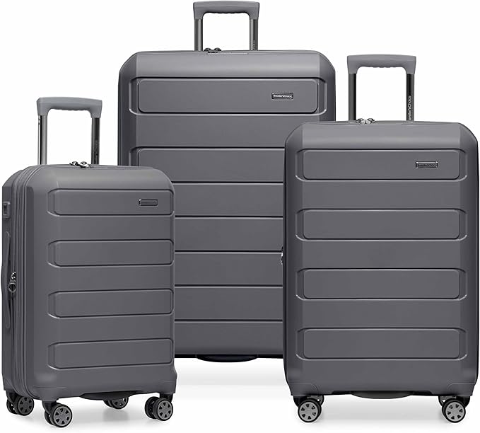 Traveler's Choice Pagosa Hardshell Expandable Luggage with Spinner Wheels, Gray, 3-Piece Set (22/26/30)