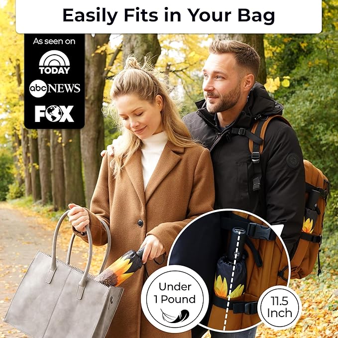 TUMELLA Strongest Windproof Travel Umbrella (Compact, Superior & Beautiful), Small, Wind-Tested, Light & Portable, Automatic Folding Rain Umbrella, Durable Premium Grip, Fits Car and Backpack