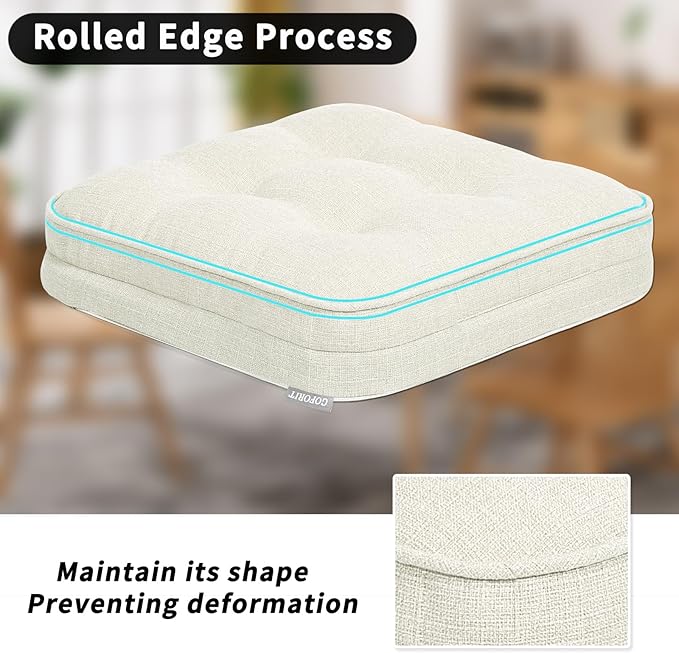 GOFORIT Memory Foam Cushion，Square Seat Cushions for Dining Chairs,Non-Slip Chair Pads with Removable Cover, 16'' x 16'', Off White