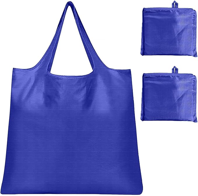 Washable Large Foldable Shopping Bag, Waterproof Reusable Grocery Bag Holder,for Shopping Reusable Tote Bags Large 50LBS,Tote Bags Nylon Bags(Blue+Blue)