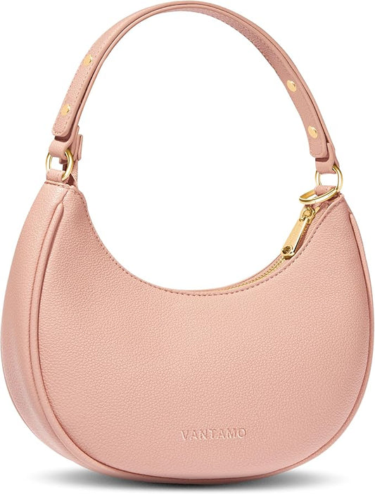 Vantamo Crescent Bags For Women with RFID Protection, Half Moon Clutch Purses for Women with Anti-Theft Clip for Extra Safety