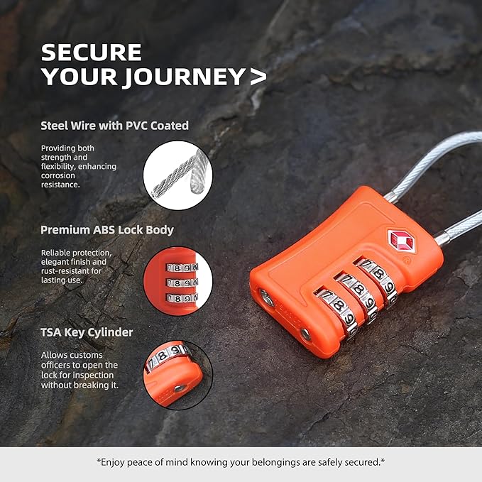 Luggage Locks TSA Approved 2 Pack, Small Padlock Combination, TSA Locks for Luggage, Travel Combo Padlock with Code, for Suitcase, Backpack Zipper, Locker, Gun Case (Black+Orange)