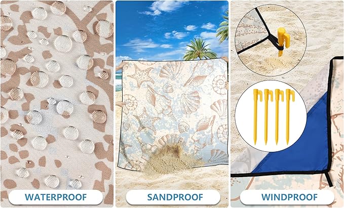 Beach Blanket Waterproof Sandproof Extra Large Beach Mat 79" X 83"/120"x108"for 1-8 Adults Quick Drying Durable Outdoor Picnic Mat for Beach Travel Camping Hiking