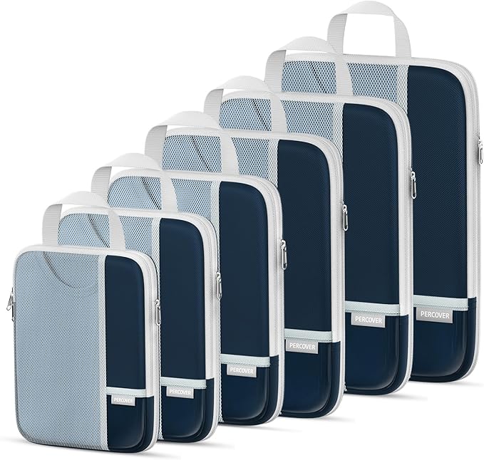 Percover Compression Packing Cubes 6-Piece Set, Packing Cubes Compression for Travel with Multi-Size Organization, Travel Organizer for Carry On & Checked Luggage, Navy Blue