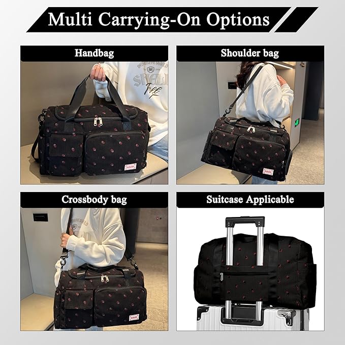 Small Gym Bags for Women, Travel Duffle Bag with Shoes Compartment, 4 in 1 Carry on Weekender Overnight Bag with Dry Wet Separated Pocket, Sport Gym Tote Bag for Yoga, Dance, Swimming, Workout, Ballet