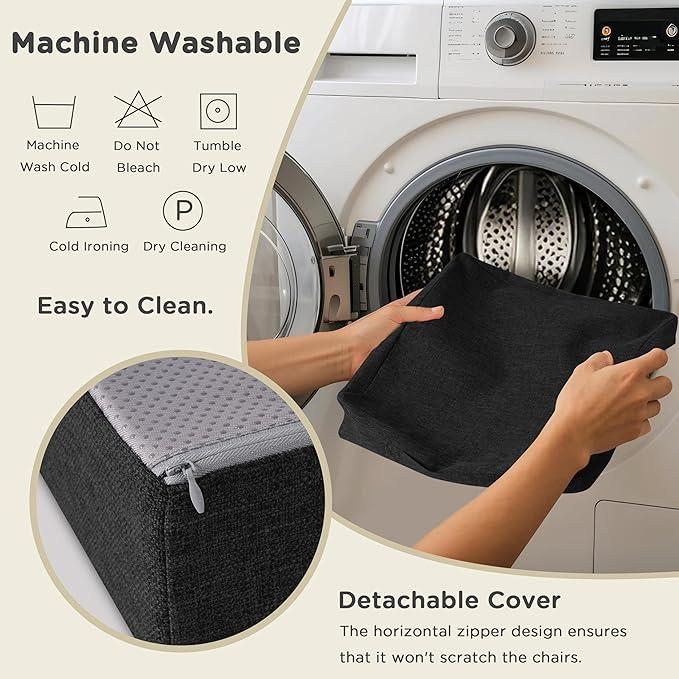 AddGrace Recliner Cushions for Elderly Thick Seat Cushion 20"x20"x4" Chair Pads with Non Slip Backing and Washable Cover for Couch Armchair Chairs Black