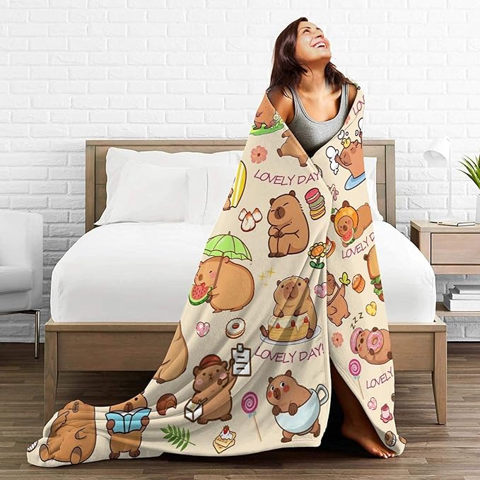 Blanket Gifts for Kids Girls Boys Adults Animals Lovers, Flanne Throw Blanket, Soft Cozy, Warmth, Fluffy Fuzzy Blankets for Couch, Bed, Travel, Living Room, Home, Decor (Capybara 2, 80"x60")
