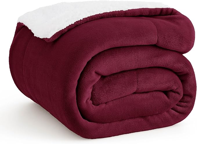 Bedsure GentleSoft Sherpa Fleece Throw Blanket for Couch, Non-Heated, Thick and Warm Throw for Girls and Women, Soft Fuzzy Plush Blanket for Winter, Burgundy, 50x60 Inches