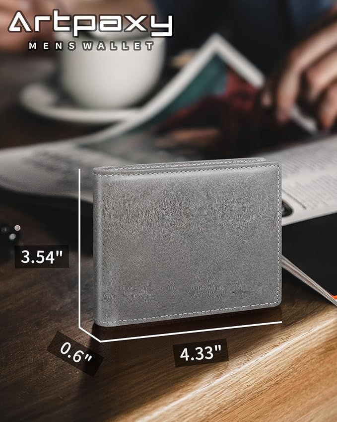 Artpaxy Mens Wallet Bifold Genuine Leather RFID Blocking Wallet for Men with 1 ID Windows 13 Card Holders 2 cash pockets 1 Gift Box