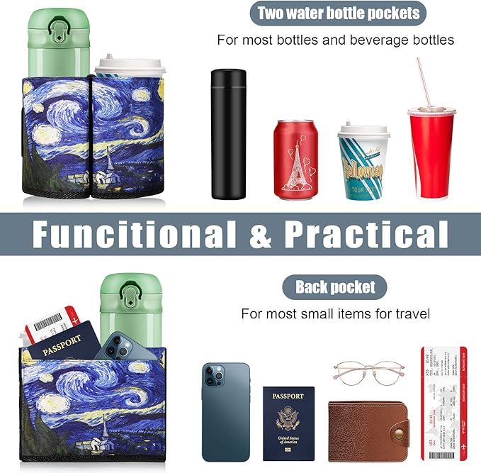 ACdream Luggage Cup Holder, Suitcase Drink Carrier, Free Hand Portable Water and Coffee Caddy Attachment, Flight Attendant Gift Gadgets, Airport Travel Accessories for Airplane, Starry Night