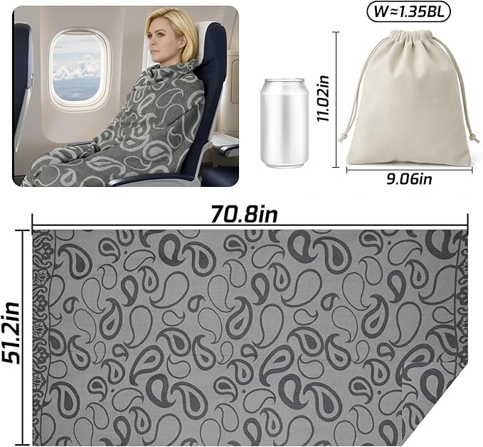 Travel Blanket Airplane - Ultra Soft & Lightweight Knit Design Compact Airplane Blanket,53x72 Inch,Stylish Travel Shawl Wraps for Flights,Office,Home Use,Travel Essentials & Gifts