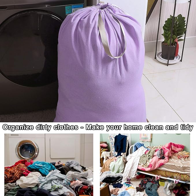 Heavy Duty Laundry Bag with Drawstring and Handle, Extra Large Travel Dirty Clothes Bag for Laundromat and Household, Durable Rip-Stop Laundry Hamper Liner, 28 x 40 Inch, Purple