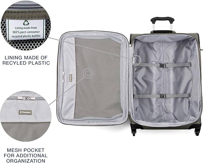 Travelpro Maxlite 5 Softside Expandable Luggage with 4 Spinner Wheels, Lightweight Suitcase, Men and Women, Slate Green, Checked-Medium 25-Inch